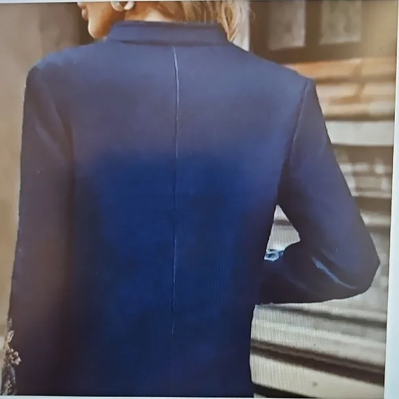 NWT Sinhoon Navy Double Breasted Gold Tone Button Tailored Floral Blazer XL - Picture 4 of 12